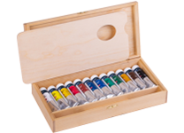 Краски масляные в наборе - 12цв. 18мл "МК" в деревянной коробке с кисточкой+палитра (Н.П.)