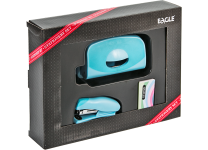 Степлер-набор (степлер №10 +скобы + дырокол) бирюзовый в подарочной коробке (EAGLE)