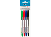 Ручки шариковые в наборе - 4цв. 4шт. 0.7мм. синий/черный/красный/зеленый стержень "Linc Corona Plus" (LINC)