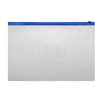 Папка с ZIP замком - А4+ синий 0.15 мм. "Бюрократ" с карманом для визиток (Silwerhof)