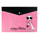 Папка с кнопкой - А4+ 330х235мм "ФЭШН КОШКА" 1  отделение. (Феникс)