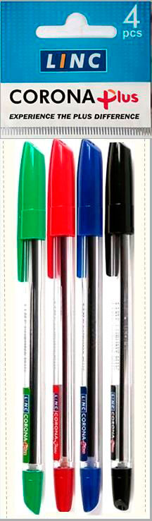 Ручки шариковые в наборе - 4цв. 4шт. 0.7мм. синий/черный/красный/зеленый стержень "Linc Corona Plus" (LINC)