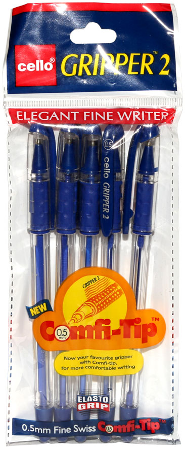 Ручки шариковые в наборе -  1цв.5шт. синий "Cello Gripper" (J&J Marketing)