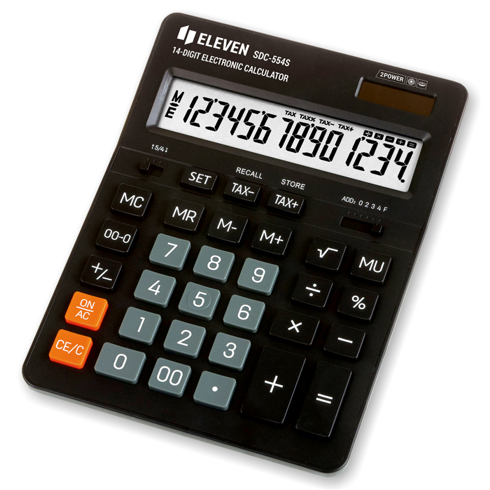 Калькулятор - 14раз. "Eleven" SDC-554S черный (2 пит.. 153 x 199 x 31 мм) (Eleven)