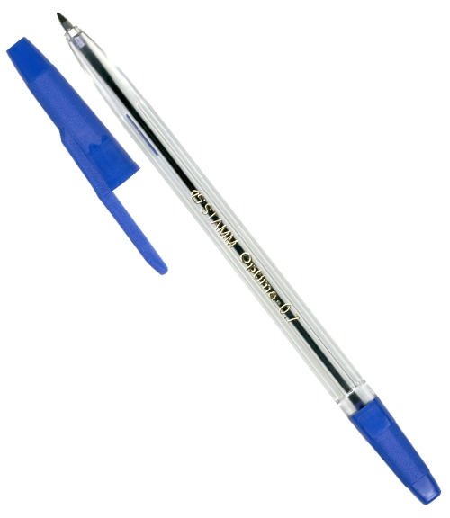 Ручка шариковая - синий стержень "Оптима" 0.1мм. прозрачный корпус (Стамм)