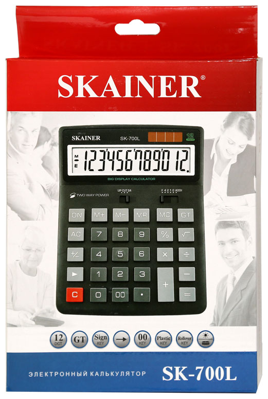 Калькулятор - 12раз. "SKAINER" SK-700L черный (пл. 12 разрд.. 2 питание. 155 x 201 x 35 мм) (SKAINER)