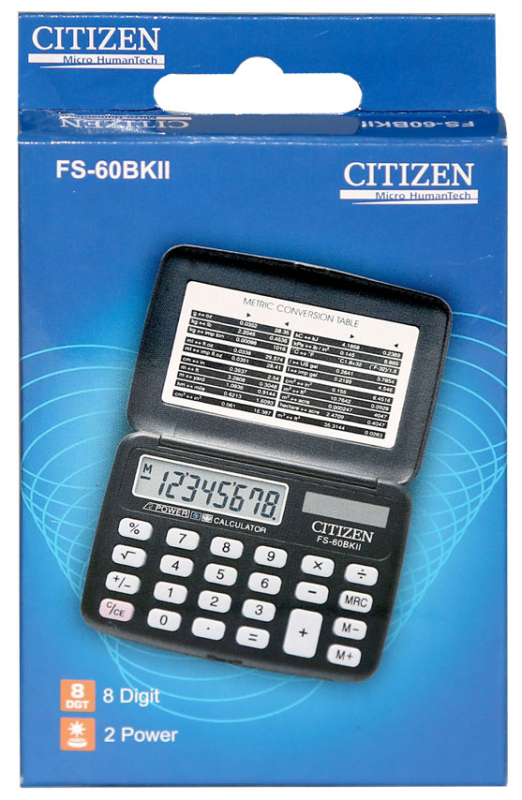 Калькулятор - 8раз. "CITIZEN" FS-60BKII черный (2 пит.. 95.5 x 69 x 11.5 мм) (CBM)