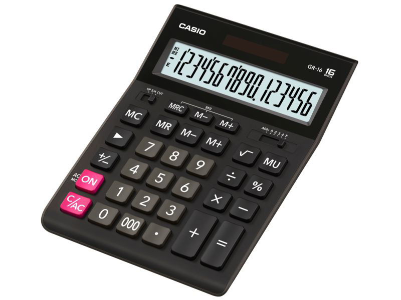 Калькулятор - 16раз. "CASIO" GR-16-W-EP черный (16 разрд.. 2 память. 155 x 210 x 34 мм) (АК Цент)