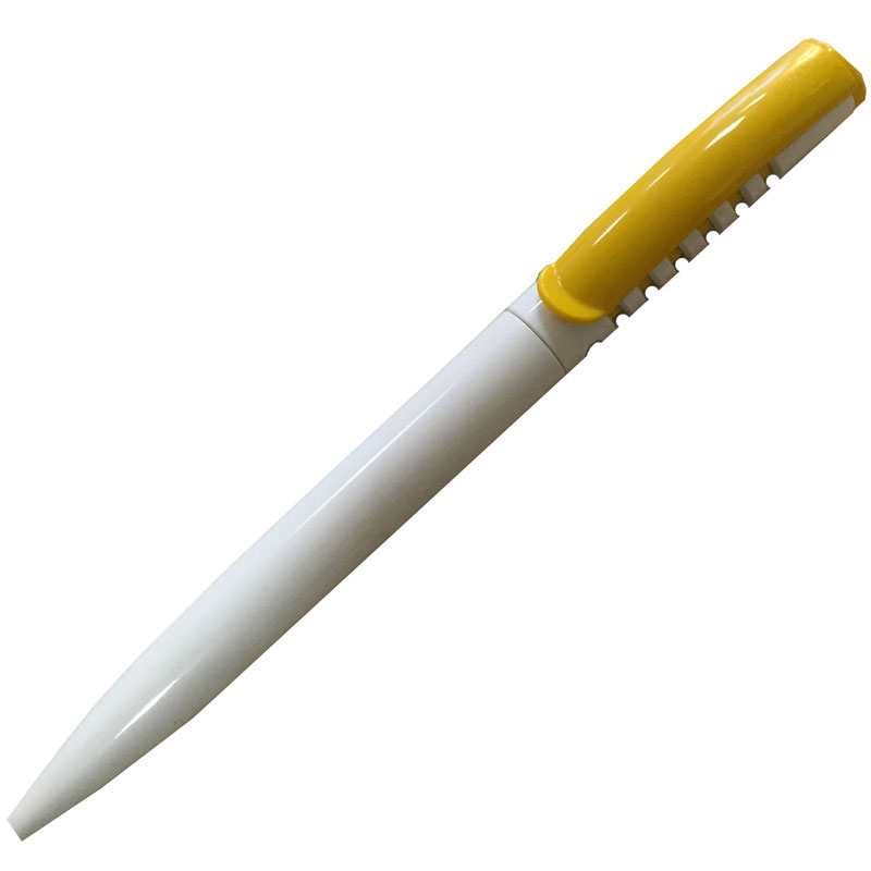 Ручка шариковая автоматическая - синий стержень/белый корпус/желт. клип "NEW SPRING BASIC" (SENATOR)