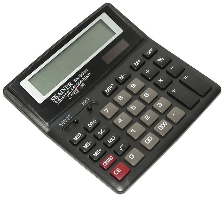 Калькулятор - 14раз. "SKAINER" SK-504II черный (пл. 14 разрд.. 2 питание. 2 память. 156 x 157 x 33 мм) (SKAINER)
