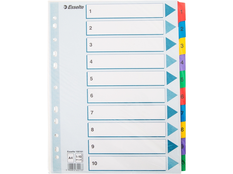 Разделитель картонный - 10цифр. ярлыки ламинированные цветные (ESSELTE)