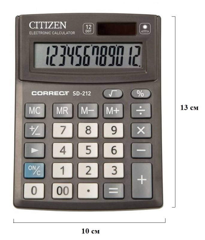 Калькулятор - 12раз. "CITIZEN-Correct" SD212RU черный (12 разрд.. 2 пит.. 136 x 100 x 32 мм) (CBM)