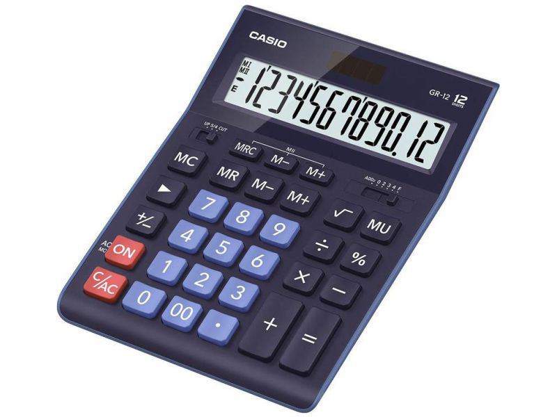 Калькулятор - 12раз. "CASIO" GR-12-BU-W-EP синий (12 разрд.. 2 питание. 2 память. 155 x 210 x 33 мм) (АК Цент)
