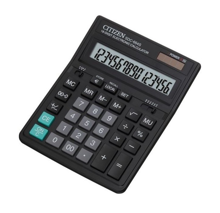 Калькулятор - 16раз. "CITIZEN" SDC-664S черный (2 пит.. 153 x 199 x 30 мм) (CBM)