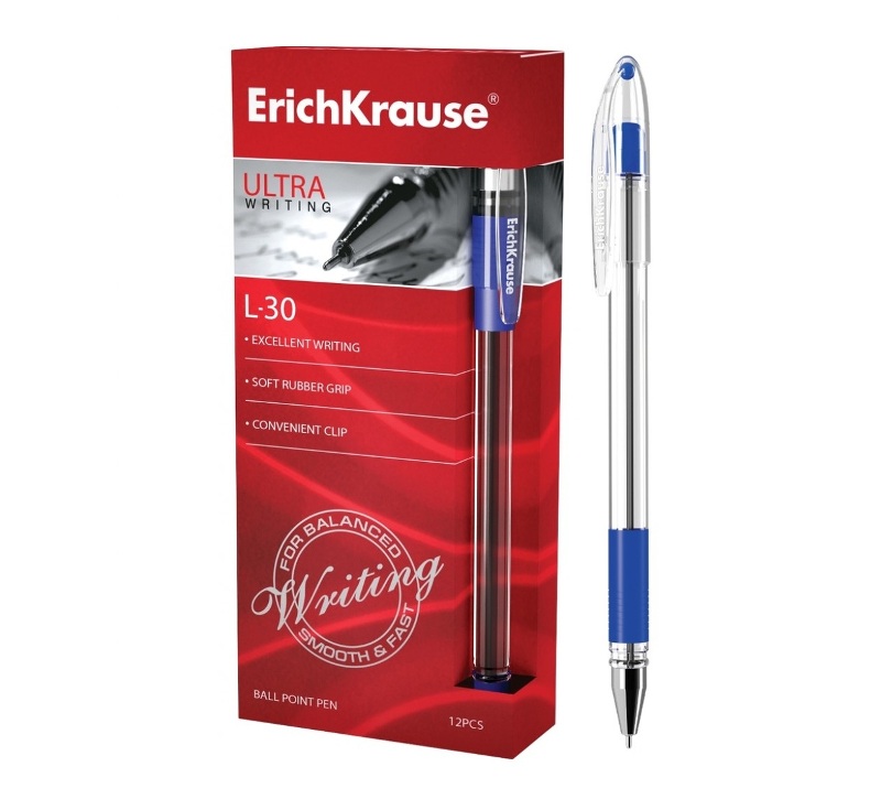 Ручка шариковая - синий стержень "Ultra L-30 Stick&Grip" 0.26мм. (ErichKrause)