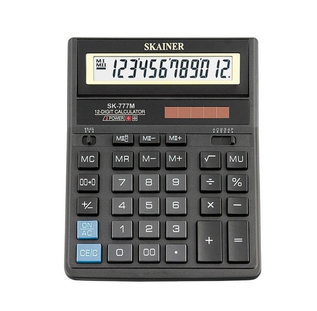 Калькулятор - 12раз. "SKAINER" SK-777M черный (пл.. 12 разрд.. 2 пит.. 2 пам.. 157 x 200 x 32 мм) (SKAINER)