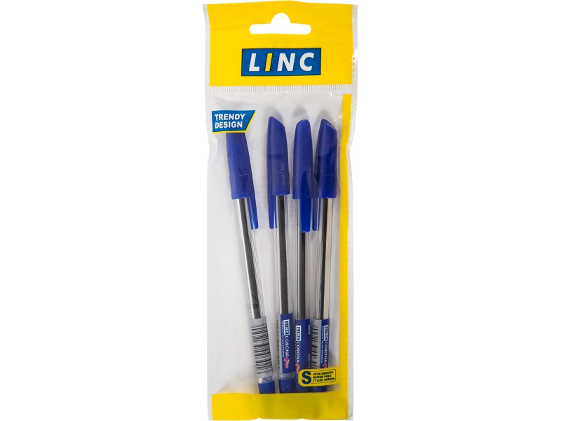 Ручки шариковые в наборе - 1цв. 4шт. 0.7мм. синий стержень "Corona Plus" (LINC)