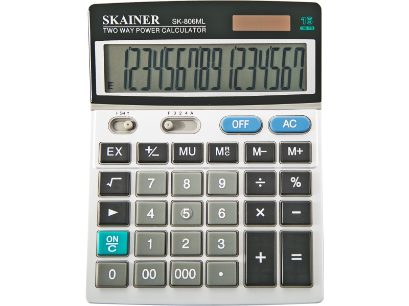 Калькулятор - 16раз. "SKAINER" SK-806ML серый (мет.. 16 разрд.. 2 пит.. 2 пам.. 140 x 176 x 45 мм) (SKAINER)