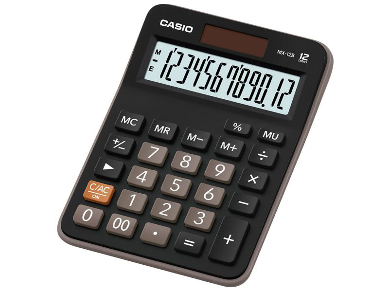 Калькулятор - 12раз. "CASIO" MX-12B-W-EC черный (12 разрд.. 106.5 x 147 x 29 мм) (АК Цент)
