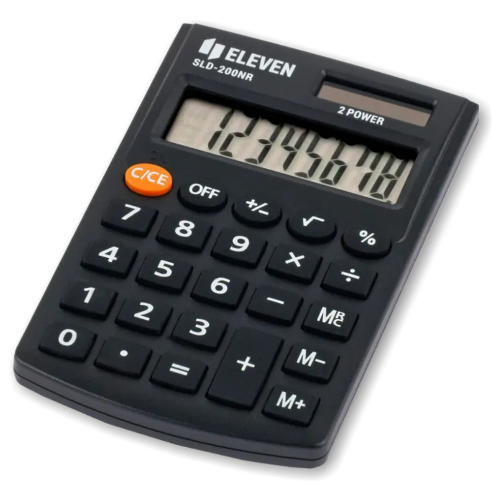 Калькулятор - 8раз. "Eleven" SLD-200NR черный (2 пит.. 62x 98 x 10 мм) (Eleven)