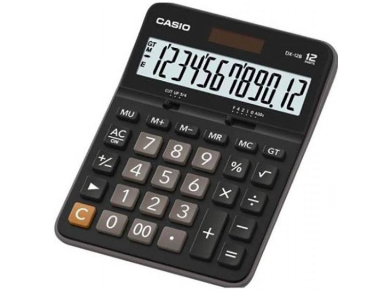 Калькулятор - 12раз. "CASIO" DX-12B-W-EC черный (12 разрд.. 129 x 175.5 x 33 мм) (АК Цент)