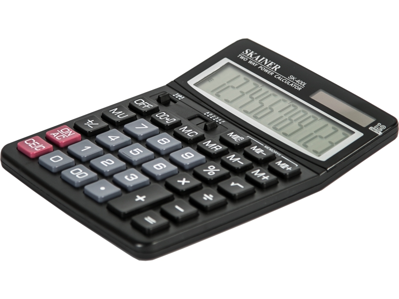 Калькулятор - 12раз. "SKAINER" SK-400L черный (пл. 12 разрд.. 2 питание. 150 x 193 x 29 мм) (SKAINER)