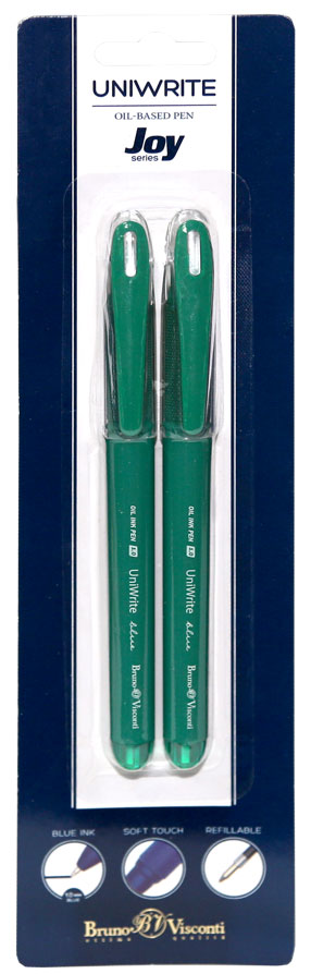 Ручки шариковые в наборе -  1цв.2шт. синий "UniWrite. Joy" на масляной основе (Bruno Visconti)