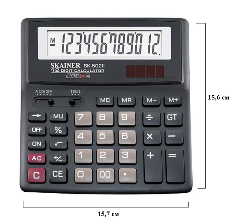 Калькулятор - 12раз. "SKAINER" SK-502II черный (пл. 12 разрд.. 2 питание. 2 память. 156 x 157 x 33 мм) (SKAINER)