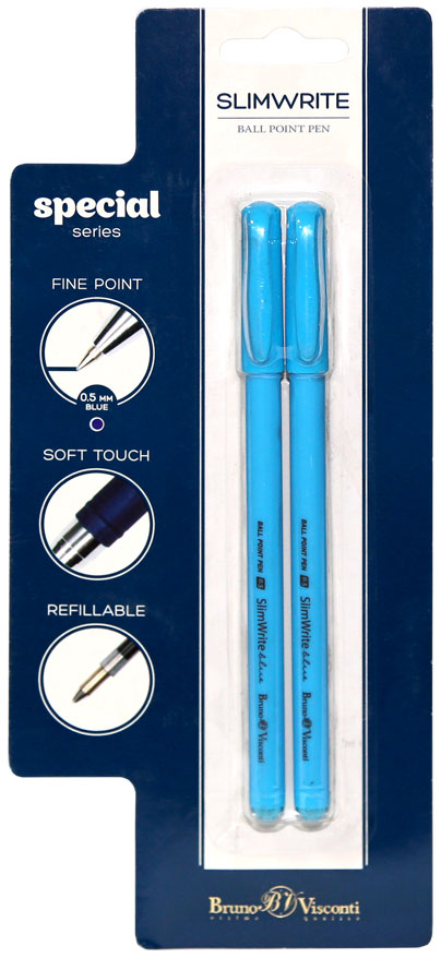 Ручки шариковые в наборе -  1цв.2шт. синий стержень "SlimWrite. Special" (Bruno Visconti)