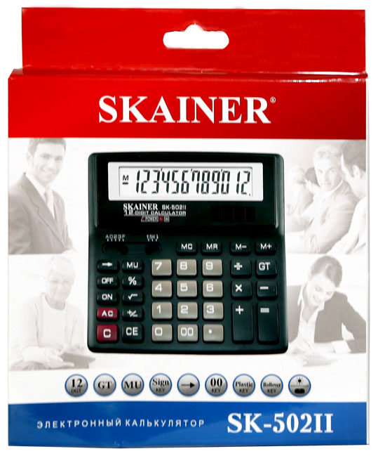 Калькулятор - 12раз. "SKAINER" SK-502II черный (пл. 12 разрд.. 2 питание. 2 память. 156 x 157 x 33 мм) (SKAINER)