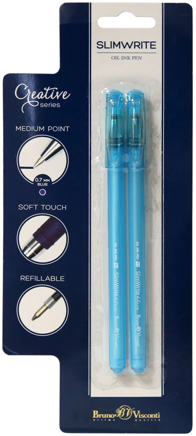 Ручки шариковые в наборе -  1цв.2шт. синий "SlimWrite. Creative" 05/07мм. (Bruno Visconti) 