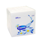 Салфетки бумажные белые - 100шт однослойные Карина 