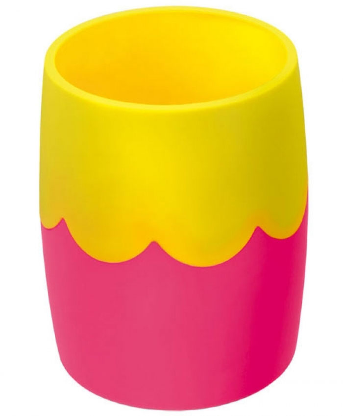 Стакан канцелярский - желто-розовый двухцветный пластик. круглый (Стамм)