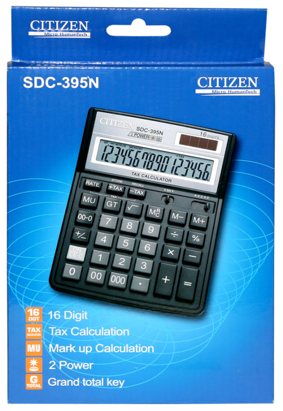 Калькулятор - 16раз. "CITIZEN" SDC-395N черный (2 пит.. 143 x 192 x 35.5 мм) (CBM)
