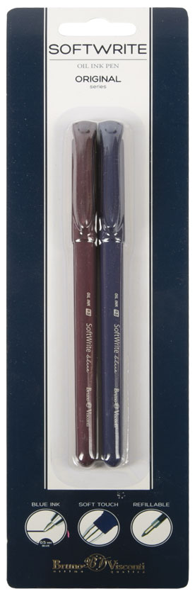 Ручки шариковые в наборе -  1цв.2шт. синий "SoftWrite.Original" на масляной основе (Bruno Visconti) 