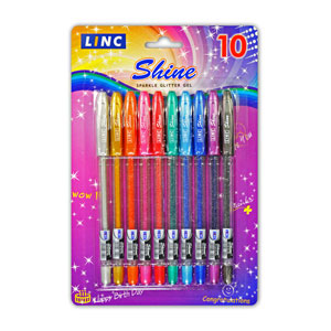 Ручки гелевые в наборе -  10цв. 10шт. "LINC SHINE (STAMINA)" с блестками (LINC)