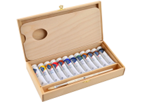 Краски масляные в наборе - 12цв. 18мл. "МК" в деревянной коробке с кисточкой+палитра (Н.П.)