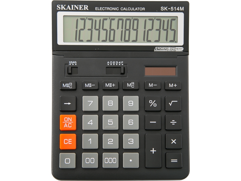 Калькулятор - 14раз. "SKAINER" SK-514M черный (пл. 14 разрд.. 2 питание. 2 память. 146 x 197 x 27/53 мм) (SKAINER)
