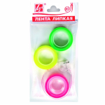 Лента клейкая - 12ммх10м 3шт. с диспенсером флуоресцентная (Луч)