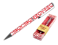 Ручка шариковая автоматическая - синий стержень 0.7мм. "DOLCE VITA. Сердечки. Красное" металлический корпус в подарочной упаковке (Bruno Visconti)